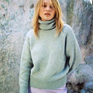 ZARA | Mint Green High Collar Knit Alpaca Sweater | Size Small